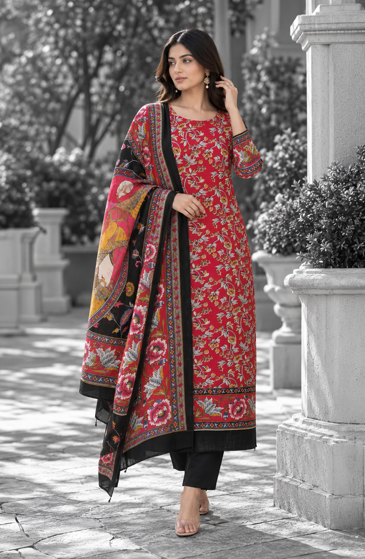 Mehroon Maheshwari Unstitched Suit-Set with Dupatta - 1028-Maheshwari-06