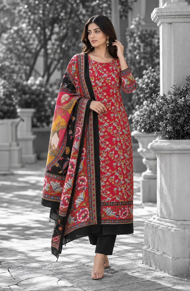 Image of Mehroon Maheshwari Unstitched Suit-Set with Dupatta - 1028-Maheshwari-06