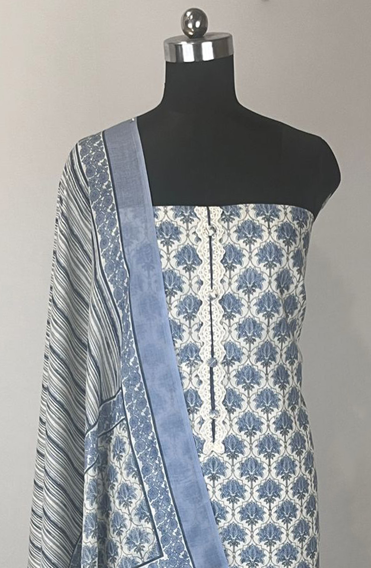 Blue Cotton Digital Printed Beautiful Suit Set with Dupatta - 131-E5775
