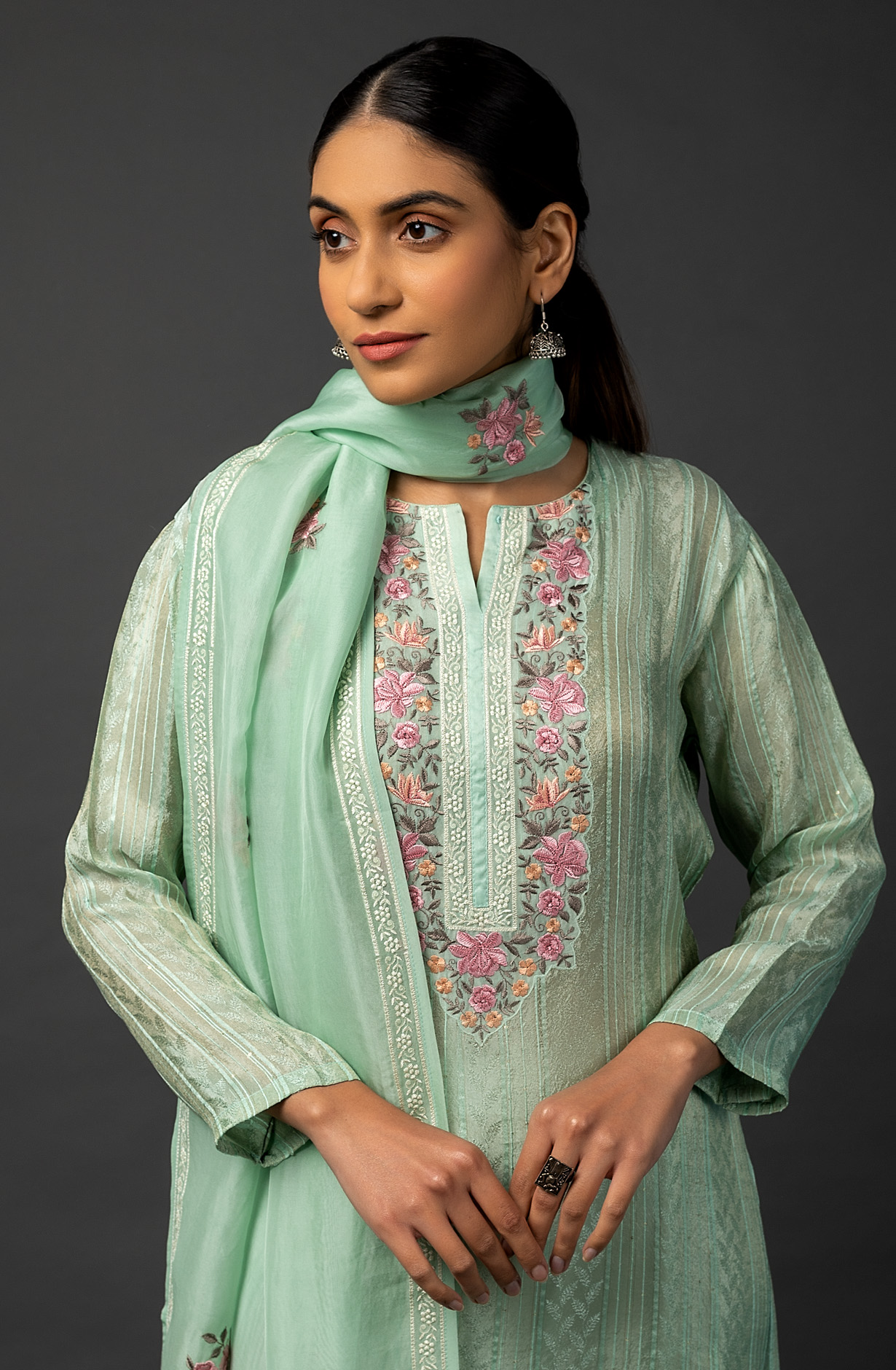 Sea Green Beautiful Organza Salwar Kameez with Dupatta - R157-SPR1445C