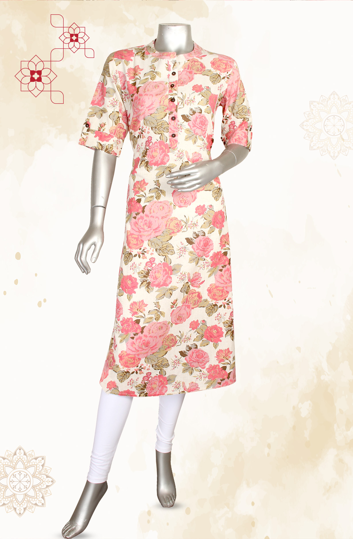 Multi-coloured A-Line Printed Cotton Kurti - R180-CHAKOR