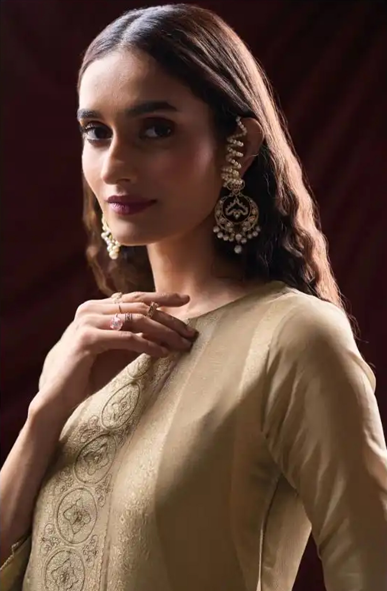 Brown Silk Jacquard Suit Set with Dupatta - ARNC2302
