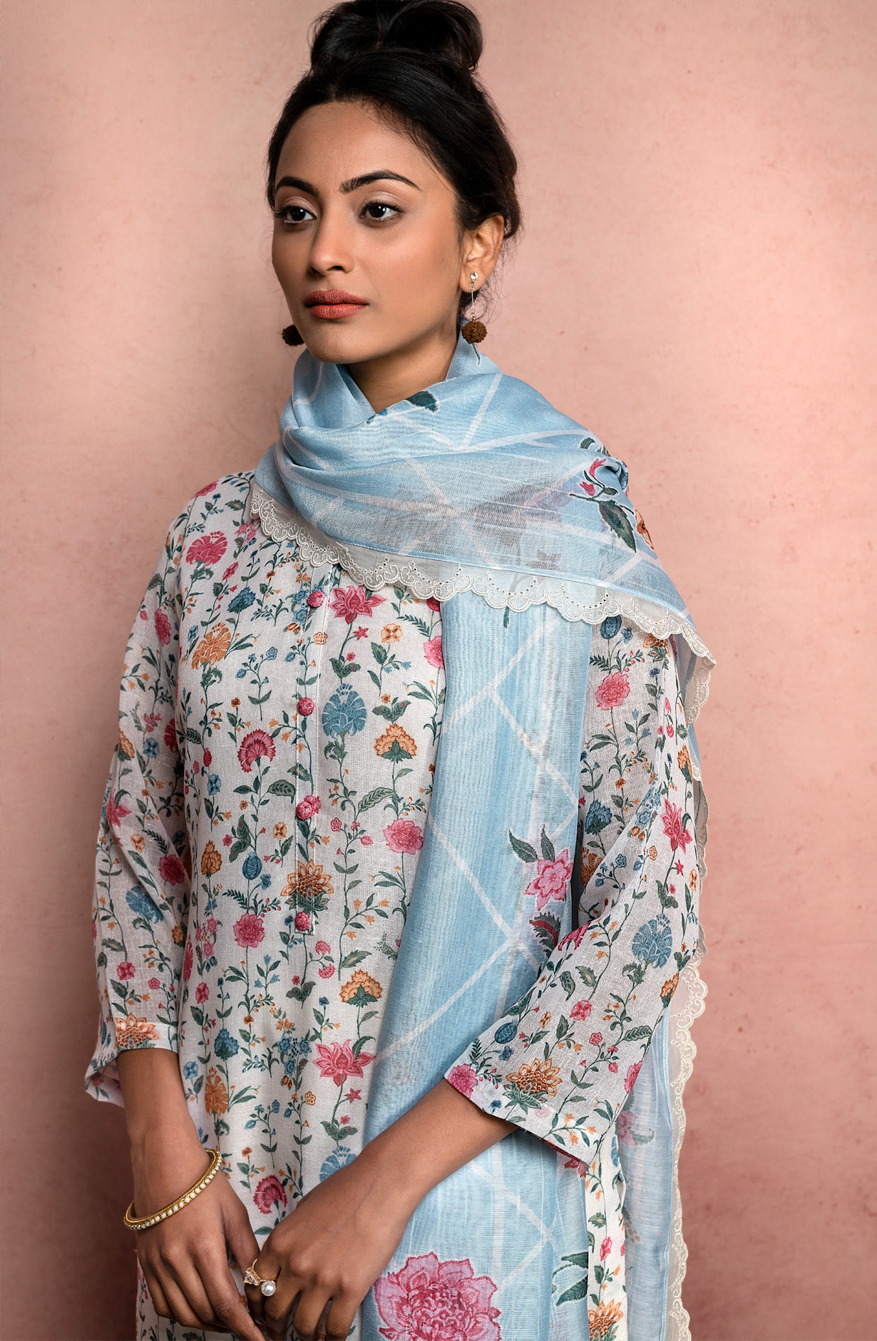 Cream Linen Exclusive Digital Print Suit-sets with Beautiful Dupatta - VOI1755