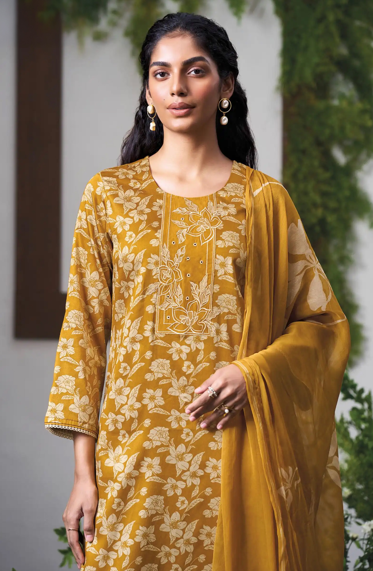 Mustard Premium Cotton Satin Unstitched Suit Set with Beautiful Dupatta - TILS5136C