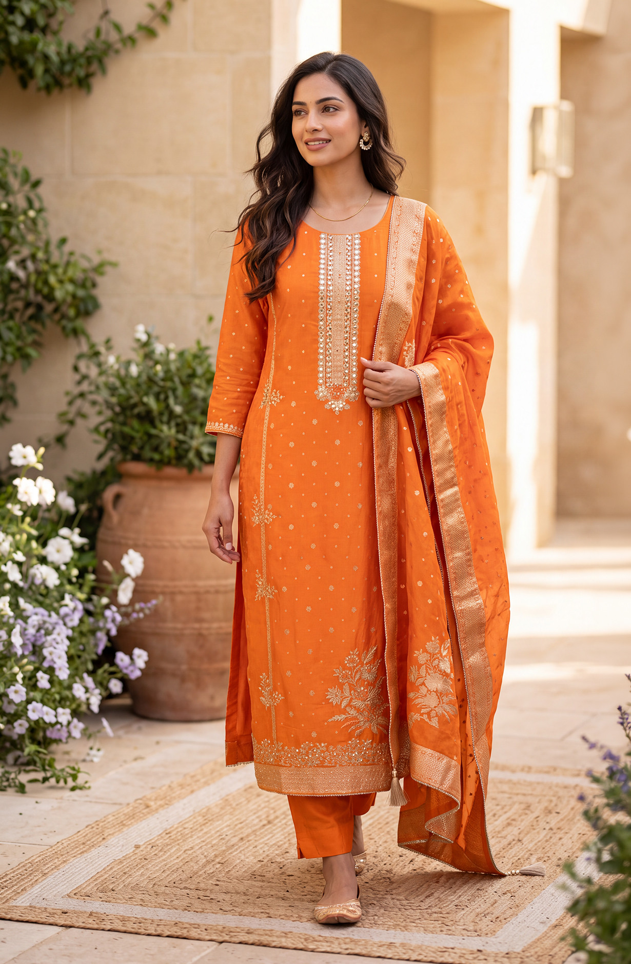 Orange Silk Unstitched Suit-Set with Beautiful Dupatta - 691-CH2817A