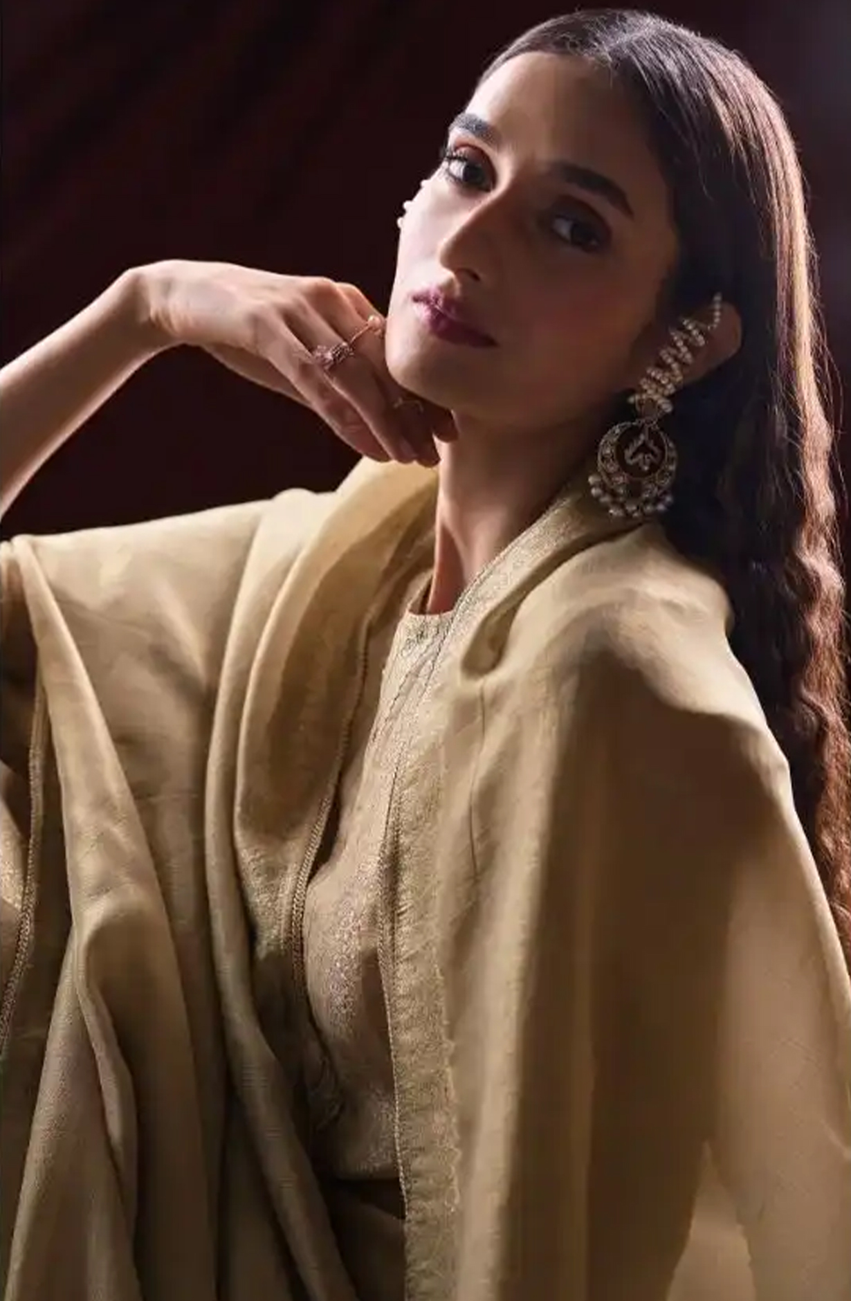 Brown Silk Jacquard Suit Set with Dupatta - ARNC2302