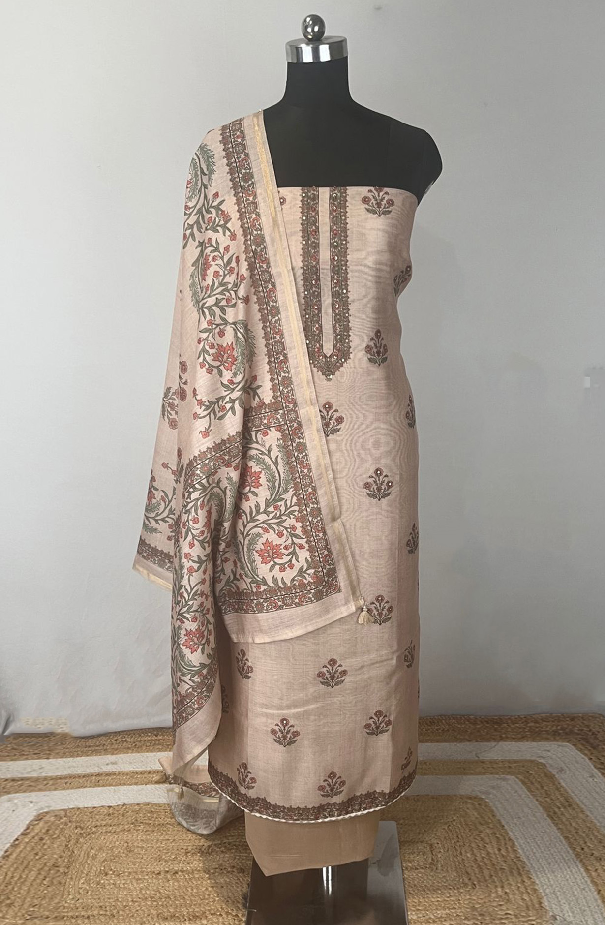 Fawn Cotton chanderi Beautiful Suit Set with Dupatta - 131-EE5130C