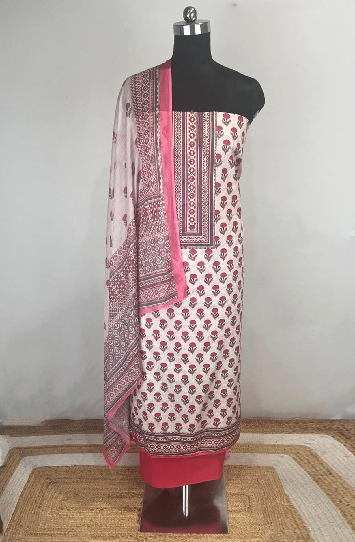 Pink Cotton Unstitched Beautiful Suit Set with Dupatta - 131-KJ6538A