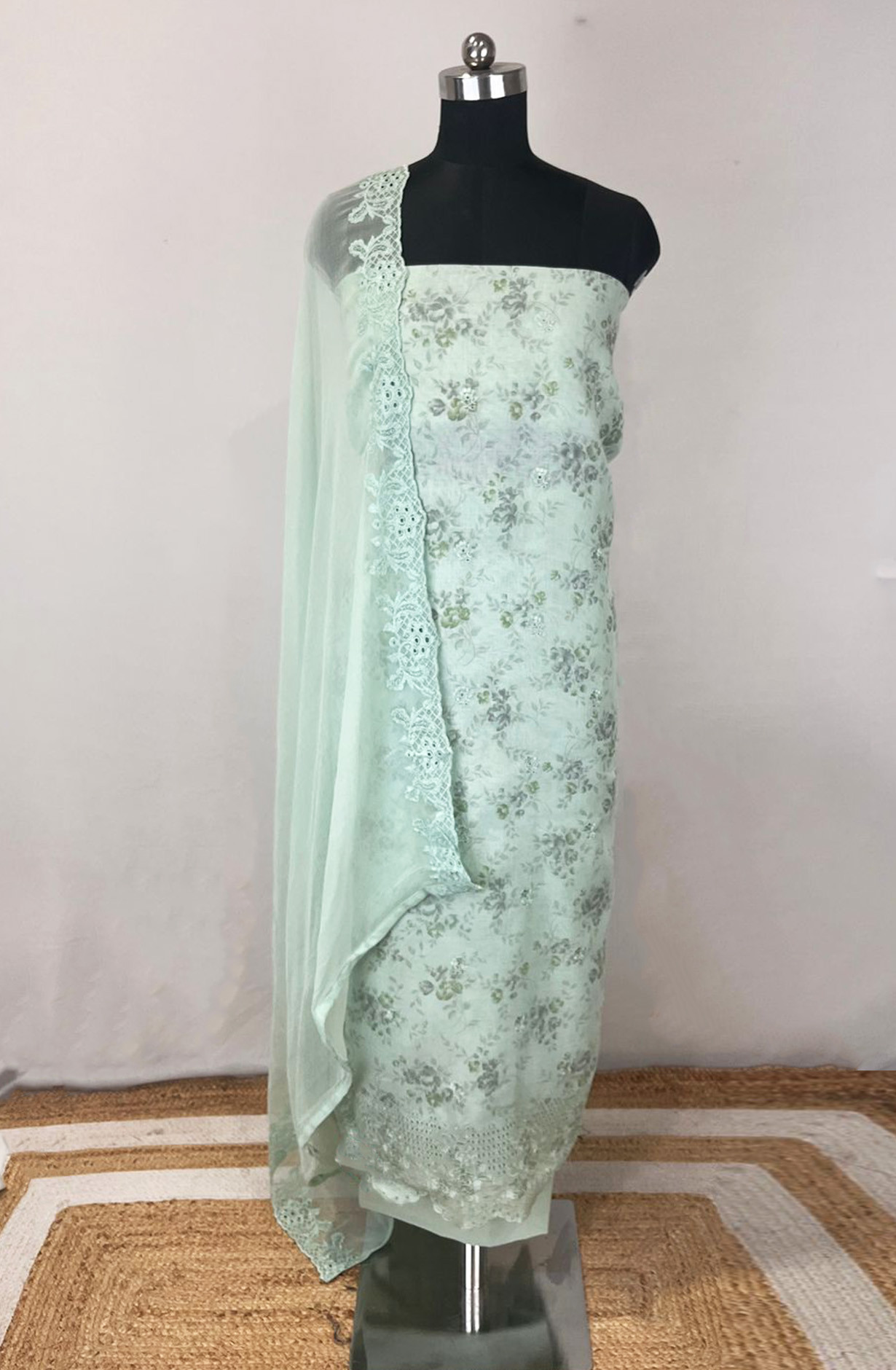 Pista Linen Cotton Unstitched Suit Set with Dupatta - 131-SUMCOT1113