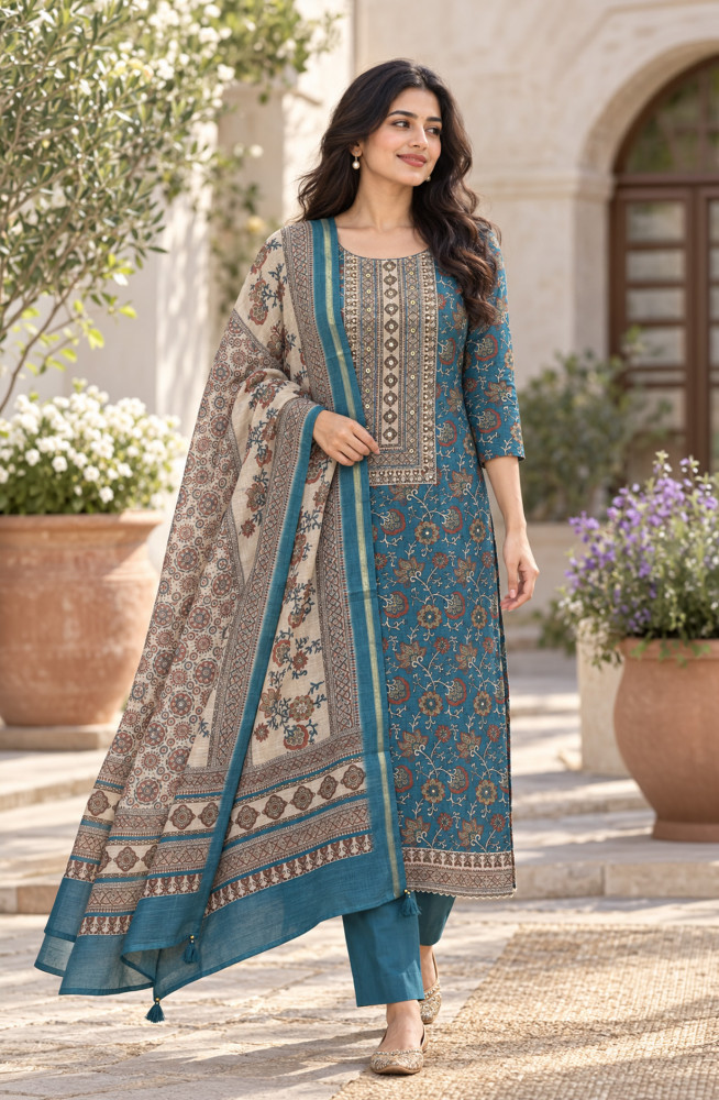 Image of Firozee  Silk Unstitched Suit-Set with Beautiful Dupatta - 1020-6350