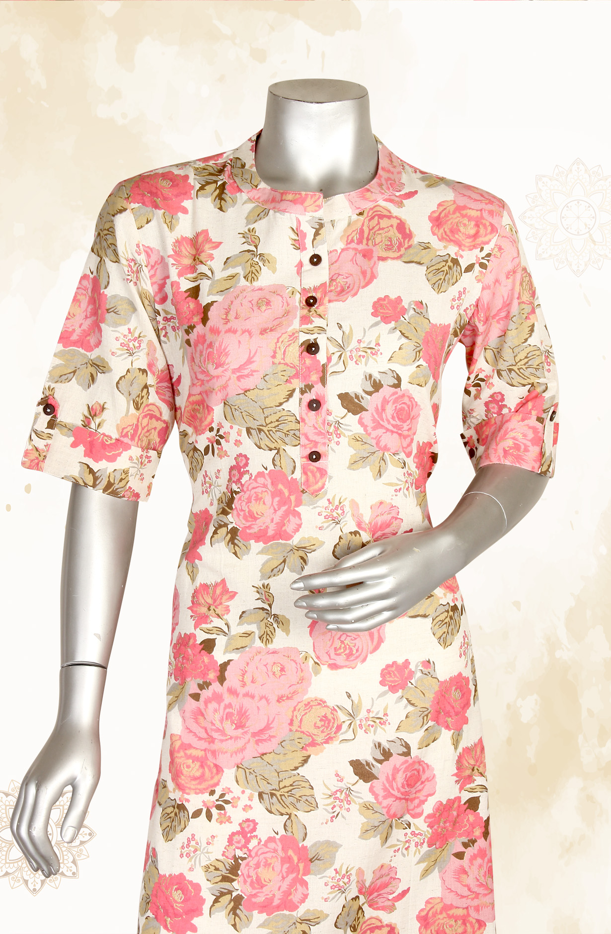 Multi-coloured A-Line Printed Cotton Kurti - R180-CHAKOR