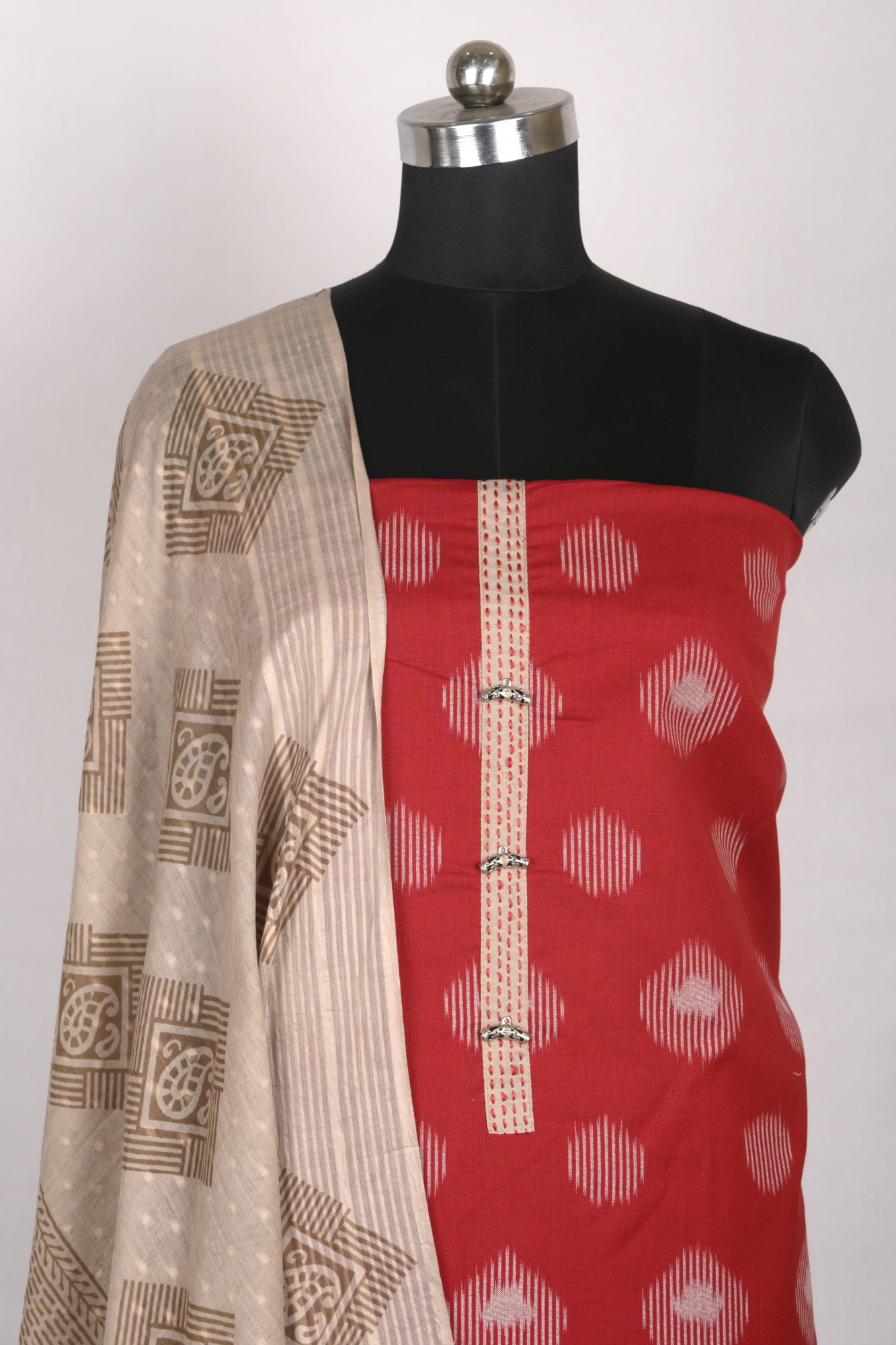 Red Handloom Cotton Beautiful Suit Set with Dupatta - 657-S25DEAN1044A