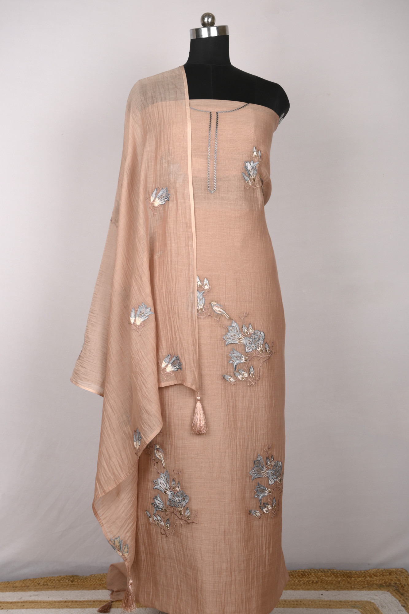 Peach Mul Cotton Beautiful Suit Set with Dupatta - 996-MCHEMB1107