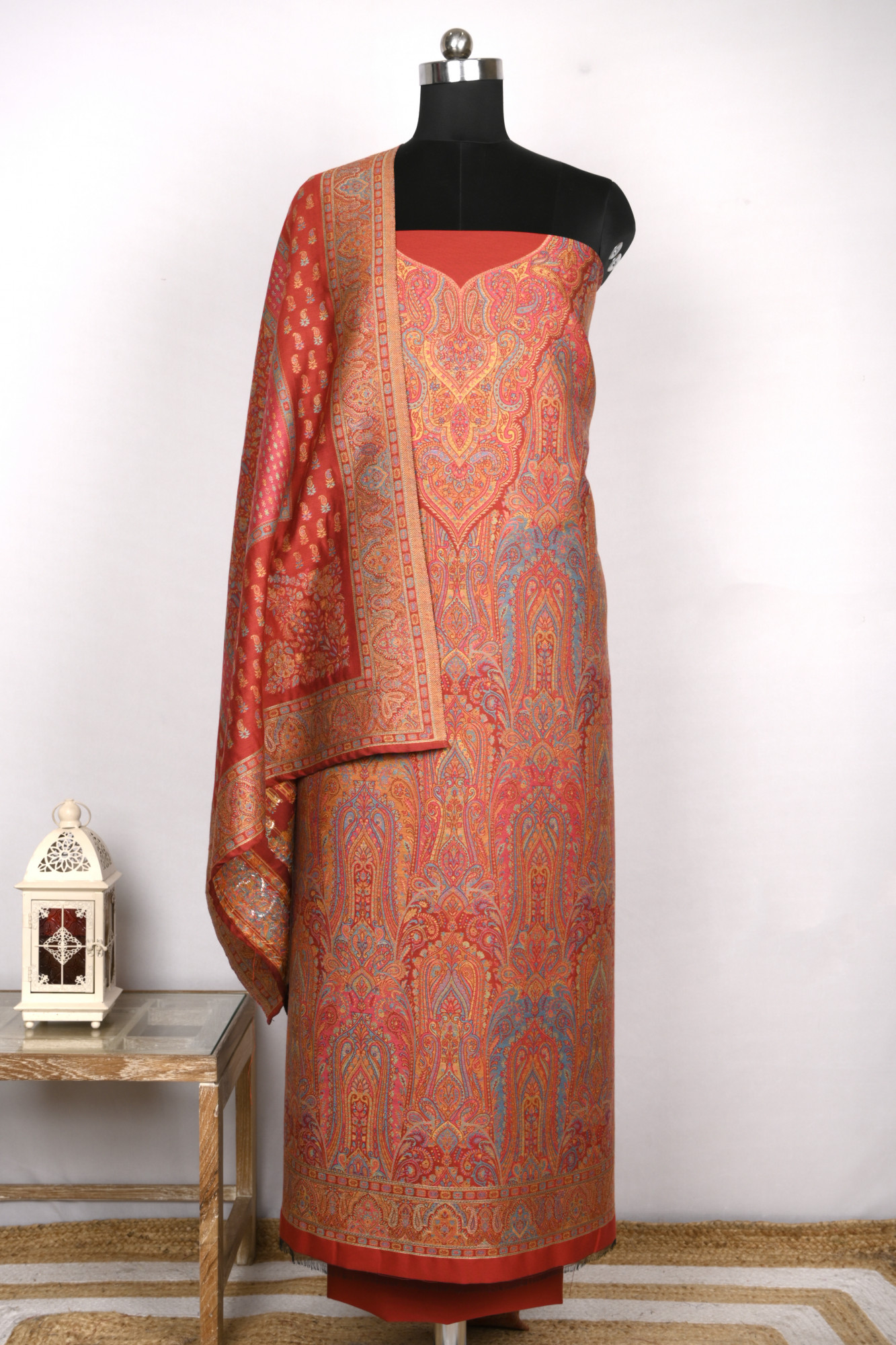 Maroon Pashmina Suit set with Dupatta- 1000-0455