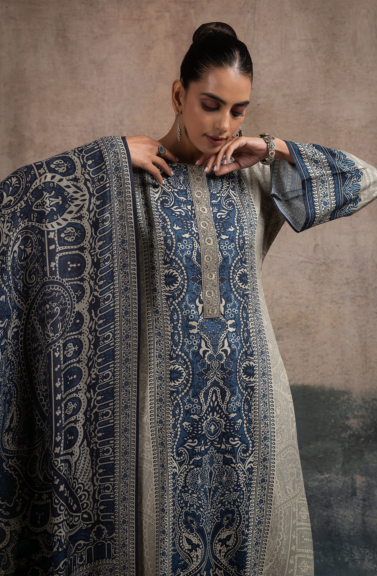 Blue Pashmina Suit Set with Dupatta - R157-SPR2520