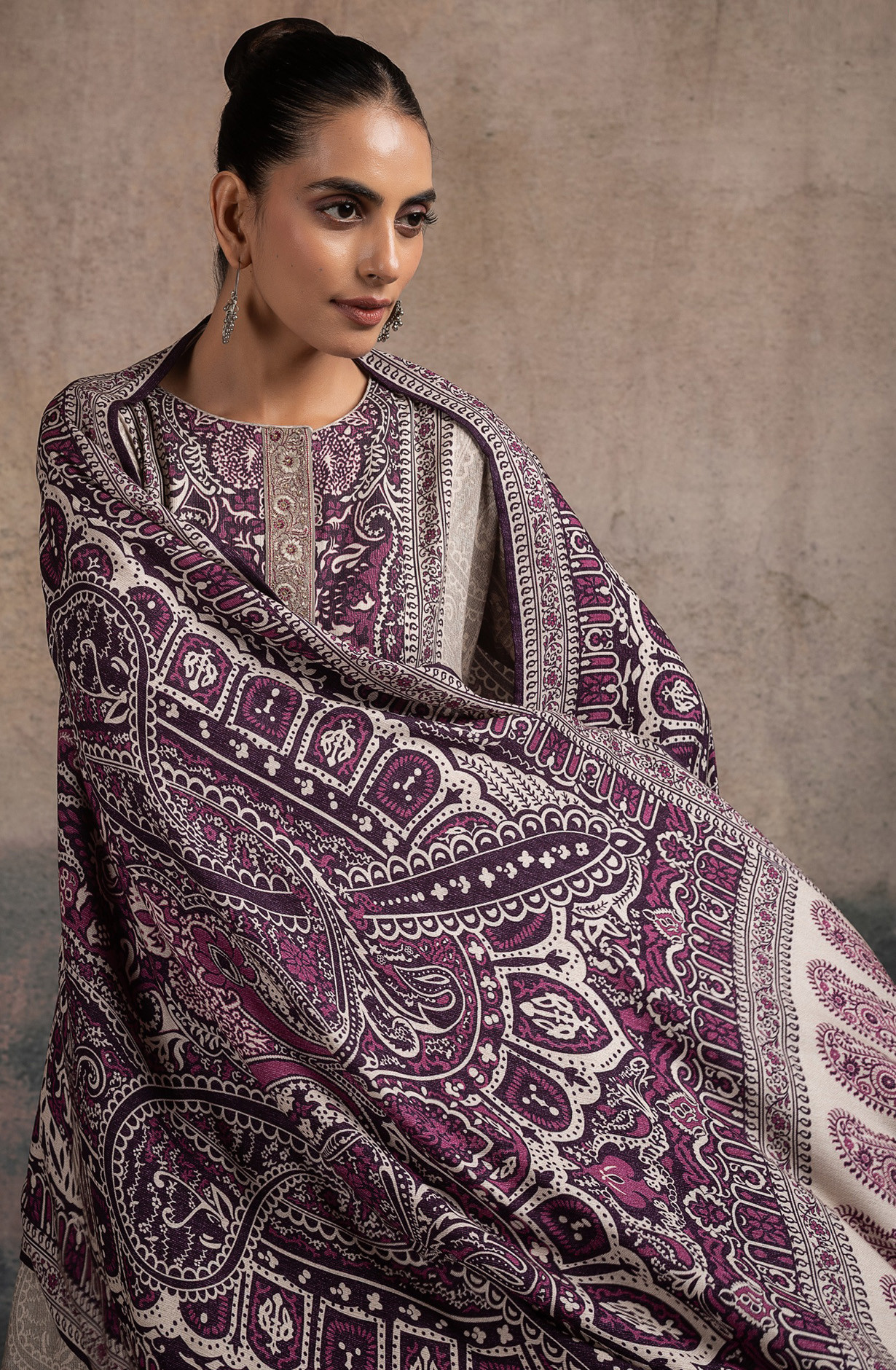 Wine Pashmina Suit Set with Dupatta - R157-SPR2520A