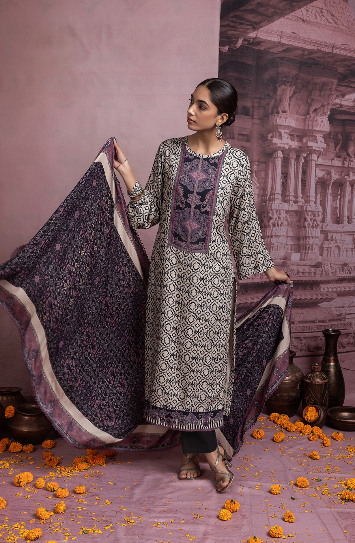 Mauve Pashmina Digital Printed Suit with Dupatta - FAS2035A