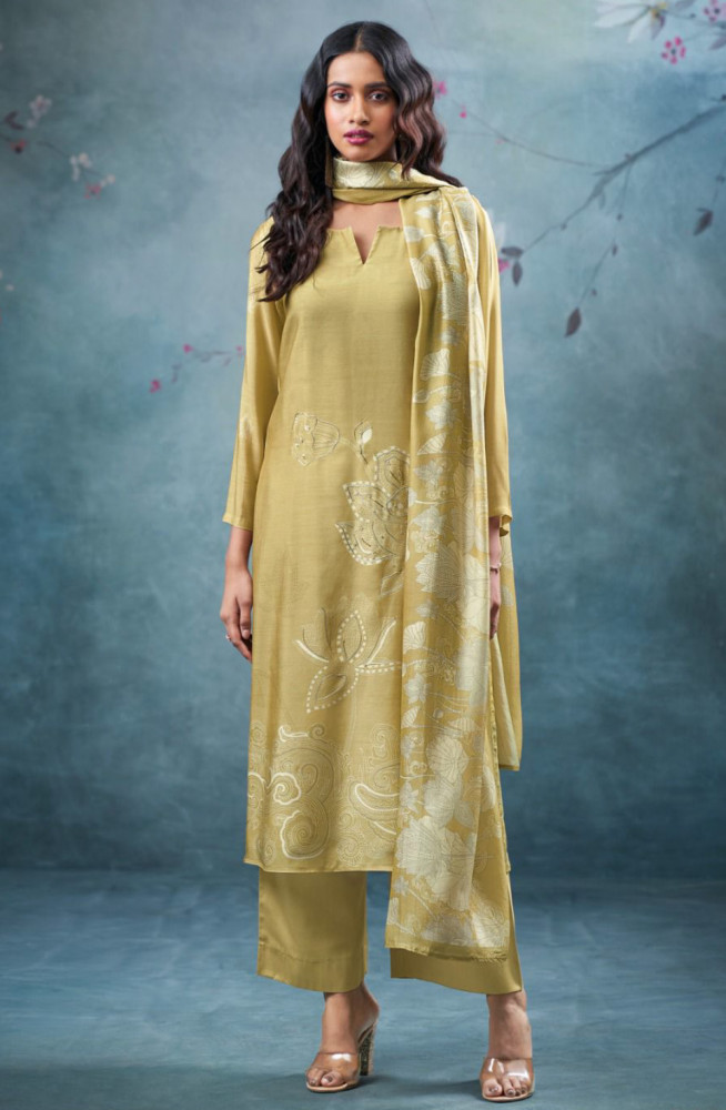 Image of Mehndi Pure bemberg silk Suit Set with Dupatta- QIR3665B