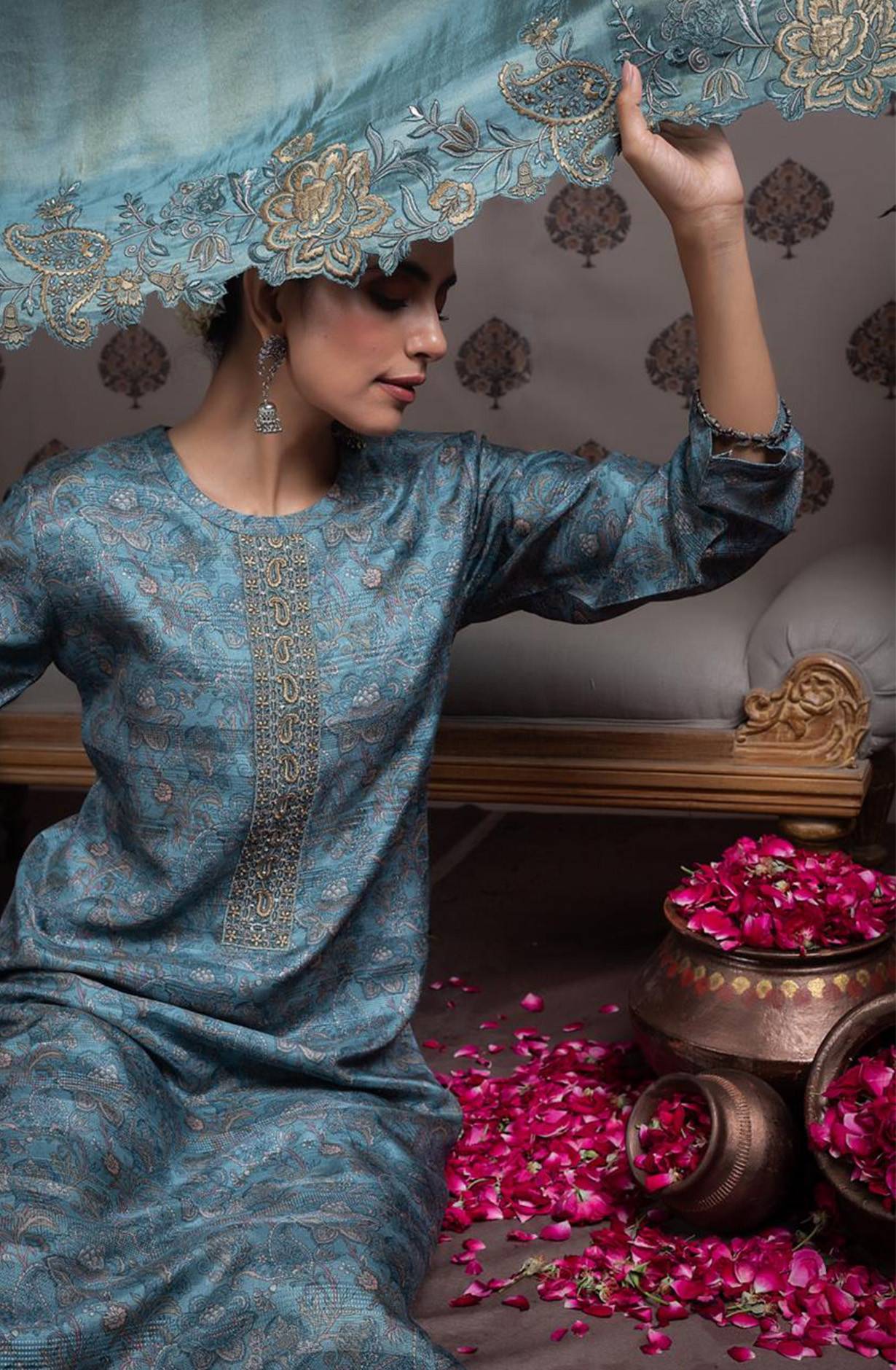 Green Silk Digital Prints Suit with Tissue Silk Dupatta - VID2102B