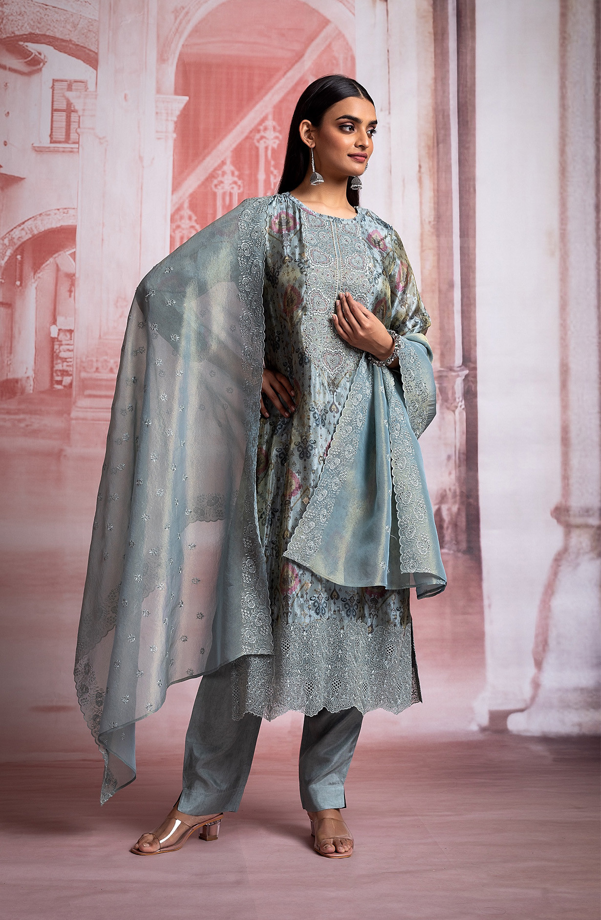Blue Tissue Silk Digital Print Suit with Beautiful Dupatta - SOO2222A