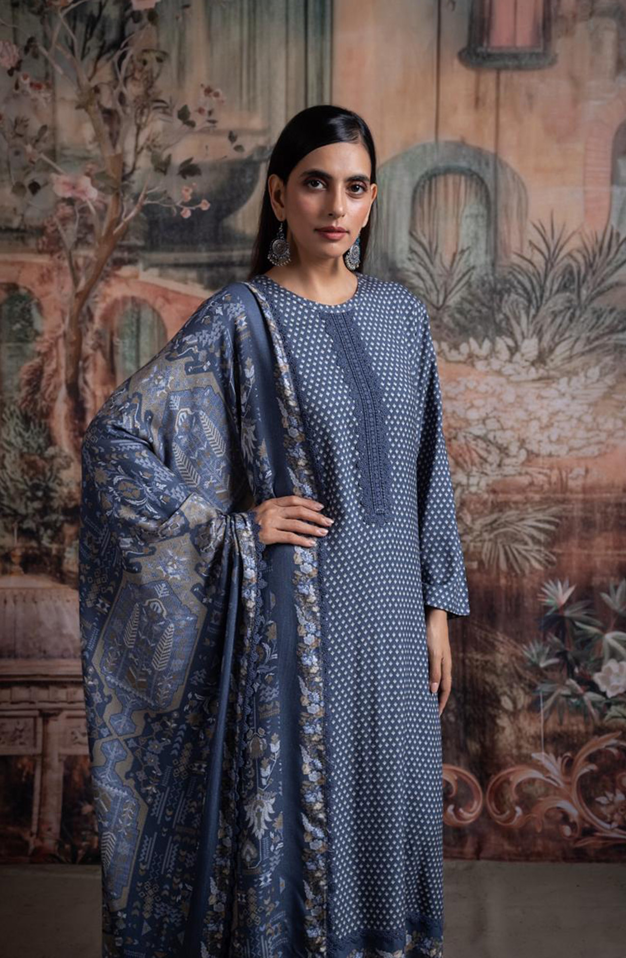 Blue Pashmina Digital Printed Suit with Pashmina Dupatta - SIY2038B