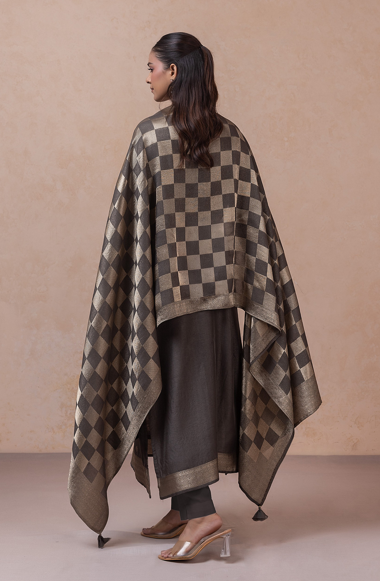 Grey Jacquard Silk Suit Set with Dupatta - R157-SPR2803