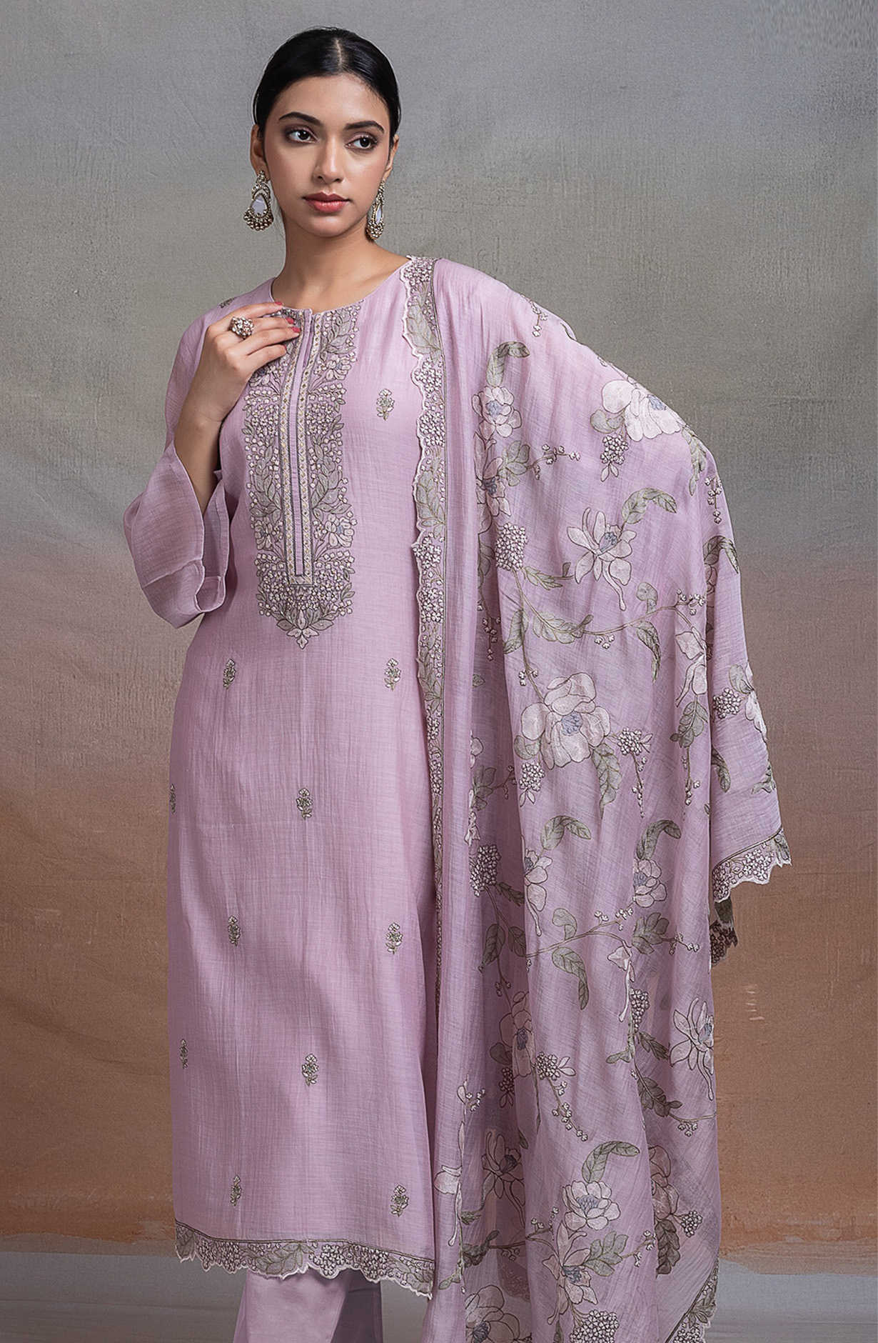 Mauve Pure mul chanderi beautiful Suit Set with Dupatta - R157-SPR2647B