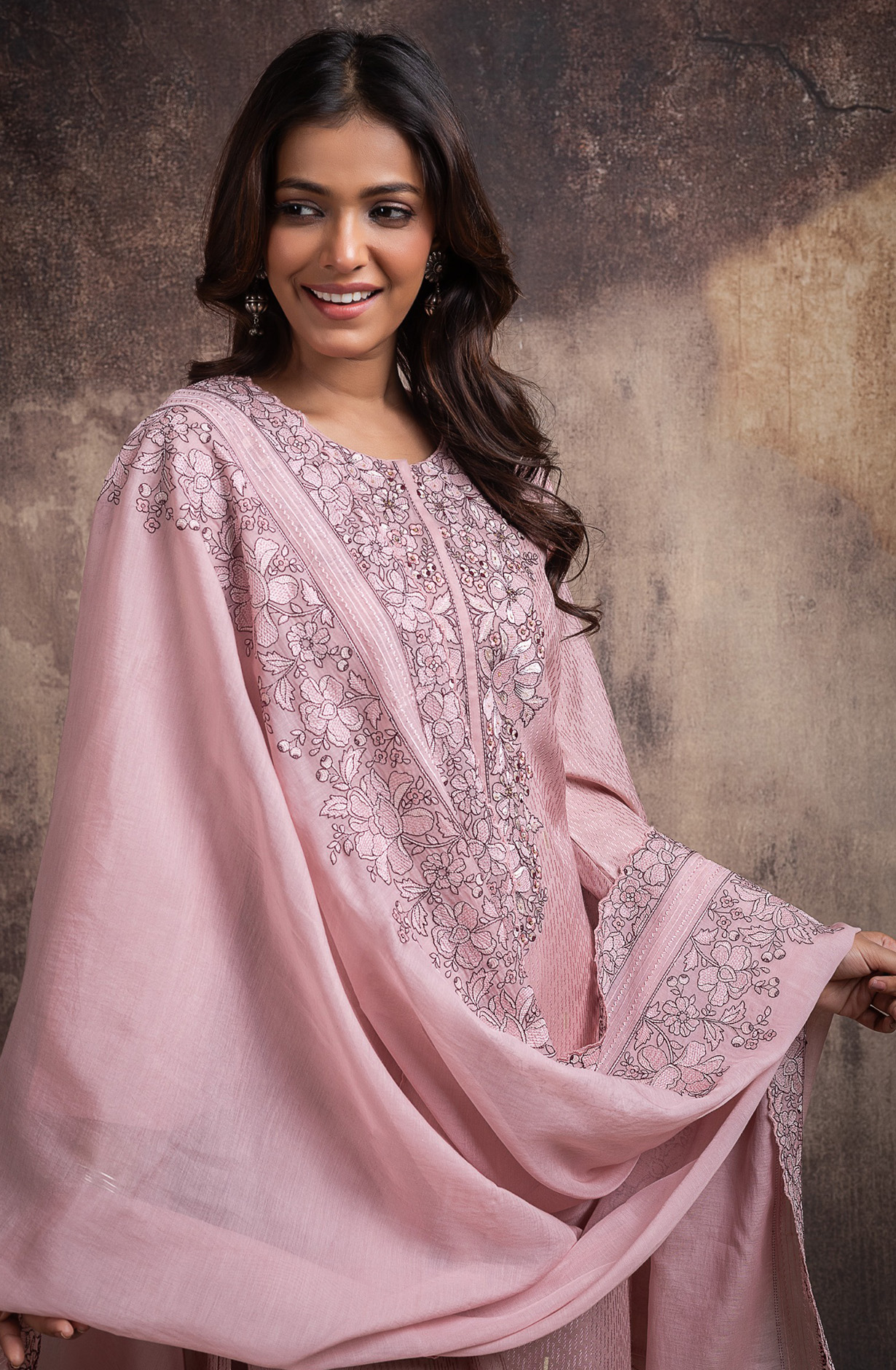 Peach Chanderi silk jacquard beautiful Suit Set with Dupatta - R157-SPR2698B