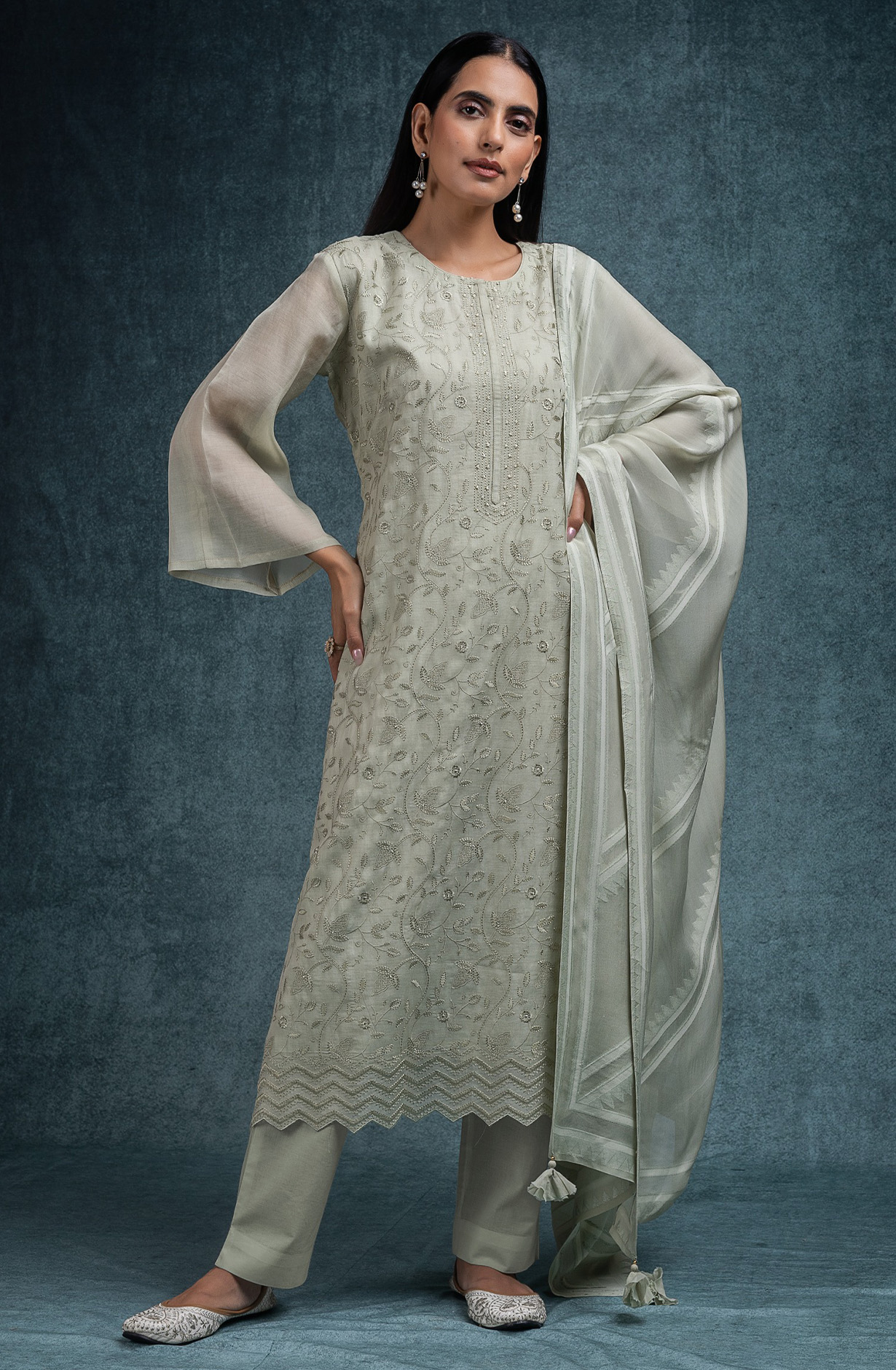 Pista Mul chanderi beautiful Suit Set with Dupatta - R157-SPR2677A