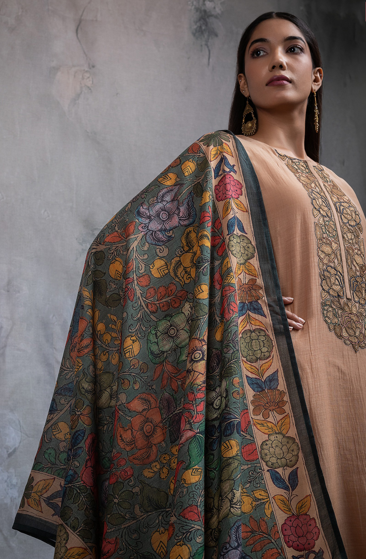 Beige Mul chanderi embroidered Suit Set with Dupatta - R157-SPR2724