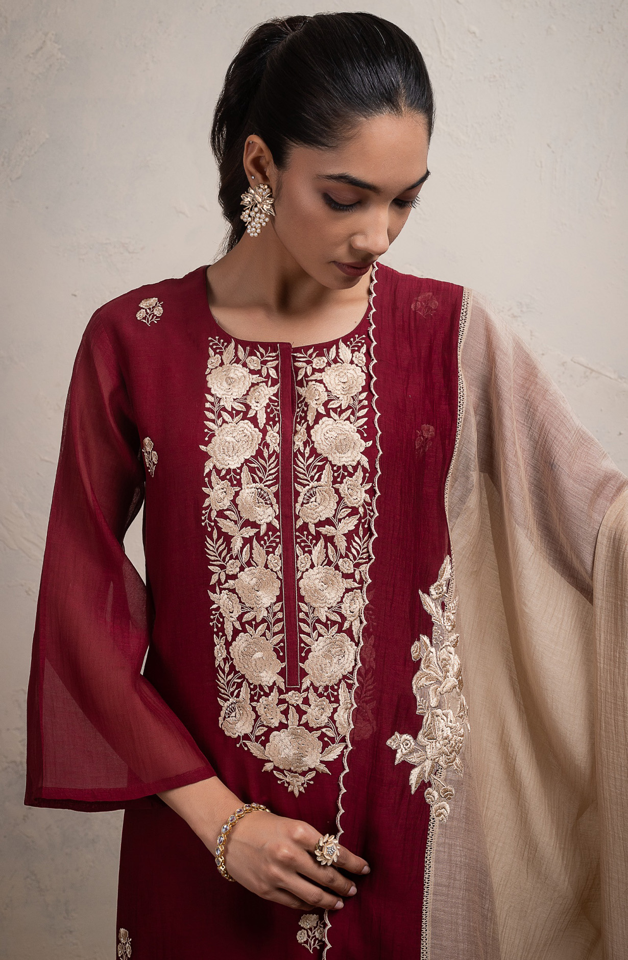 Maroon Pure mul chanderi embroidered Suit Set with Dupatta - R157-SPR2704