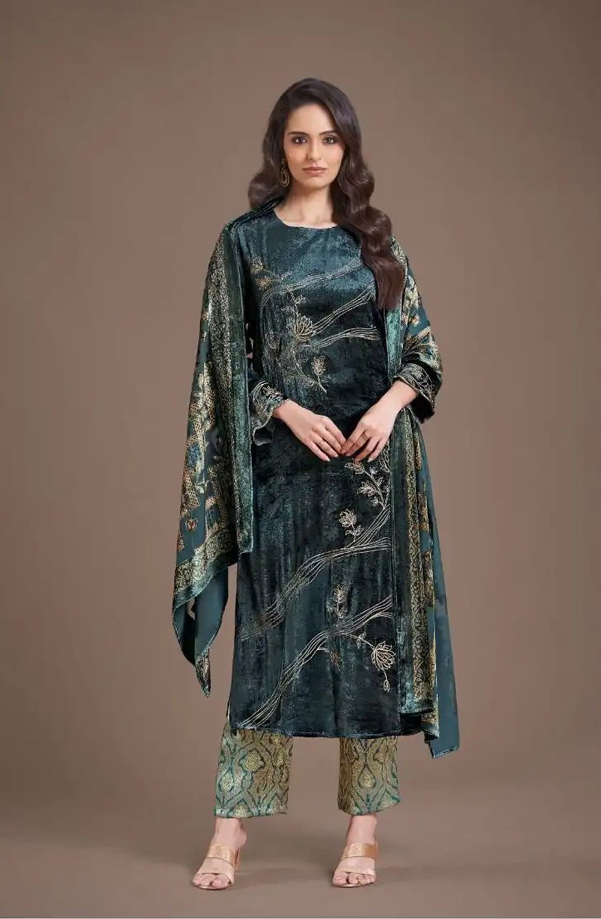 Blue Pure Viscose Velvet Suit with Dupatta - RIT8851B