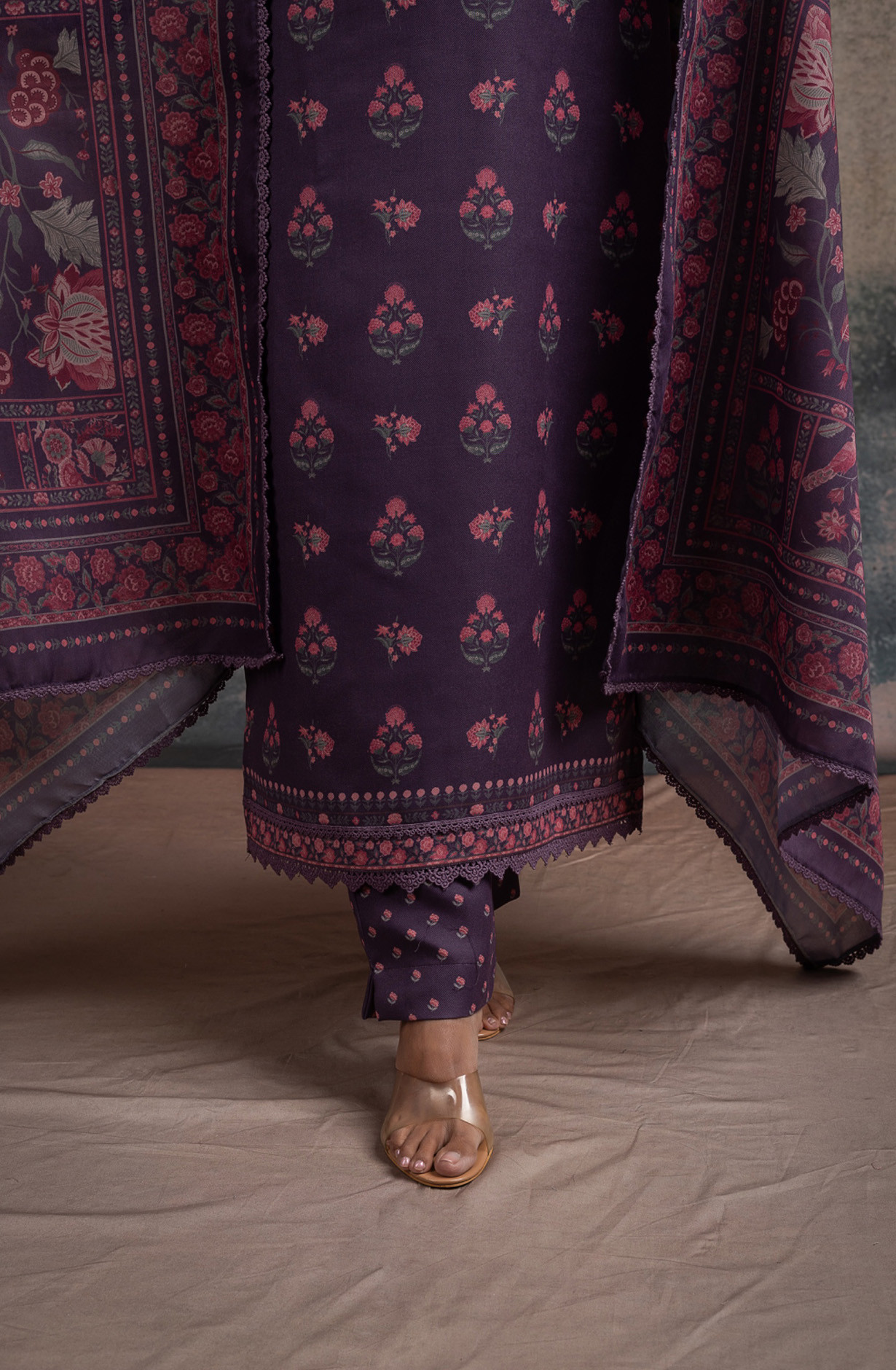 Purple Pashmina Suit set with Pashmina Dupatta- SUF2136A