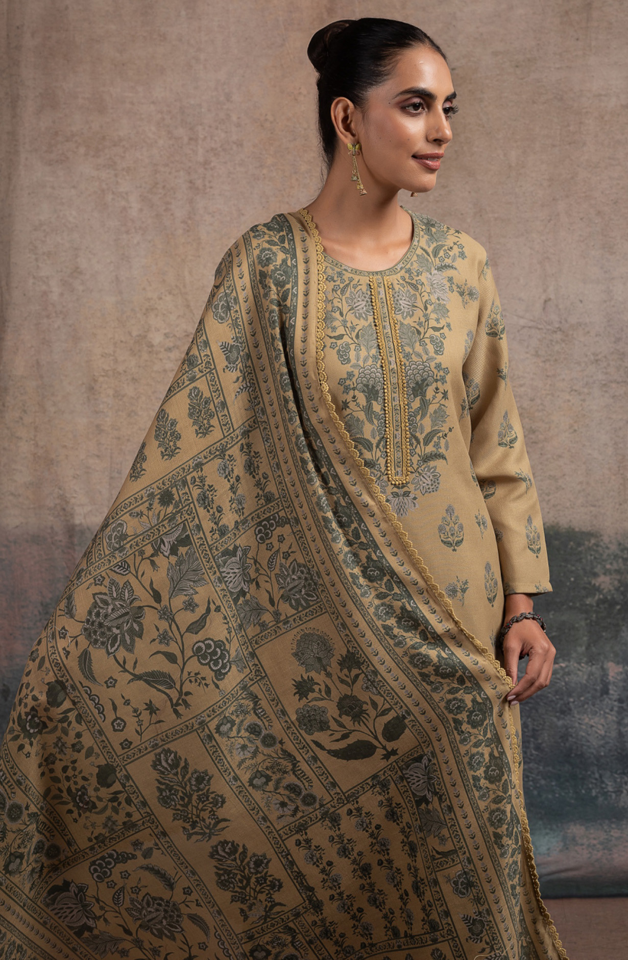 Mustard Pashmina Suit set with Pashmina Dupatta- SUF2136C