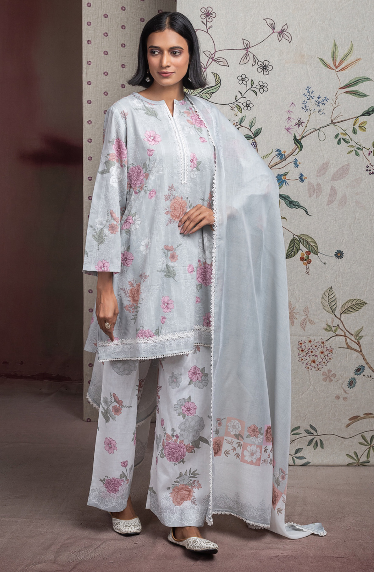 Green Cotton Modal Digital Printed Unstitched Suit Set with Dupatta - GULNSP103C