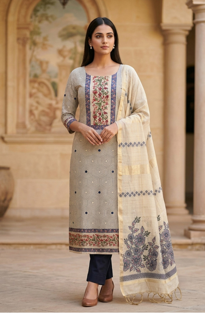 Image of Blue Chanderi Unstitched Suit Set with Beautiful Dupatta - 985-KFS120B
