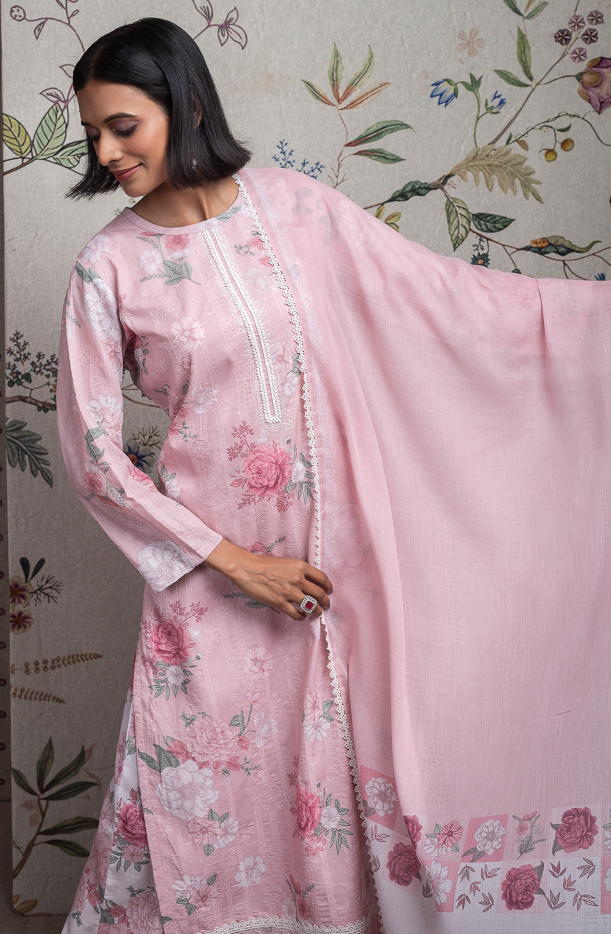 Pink Cotton Modal Digital Printed Unstitched Suit Set with Dupatta - GULNSP103D