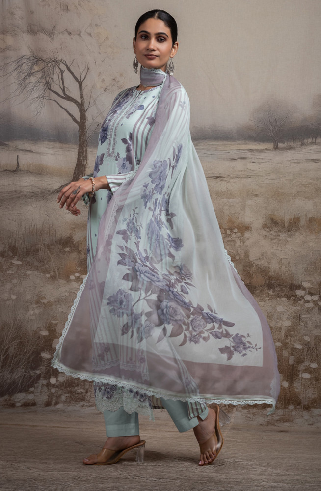 Image of Pista cotton Unstitched Suit Set with Dupatta - RISNT117A