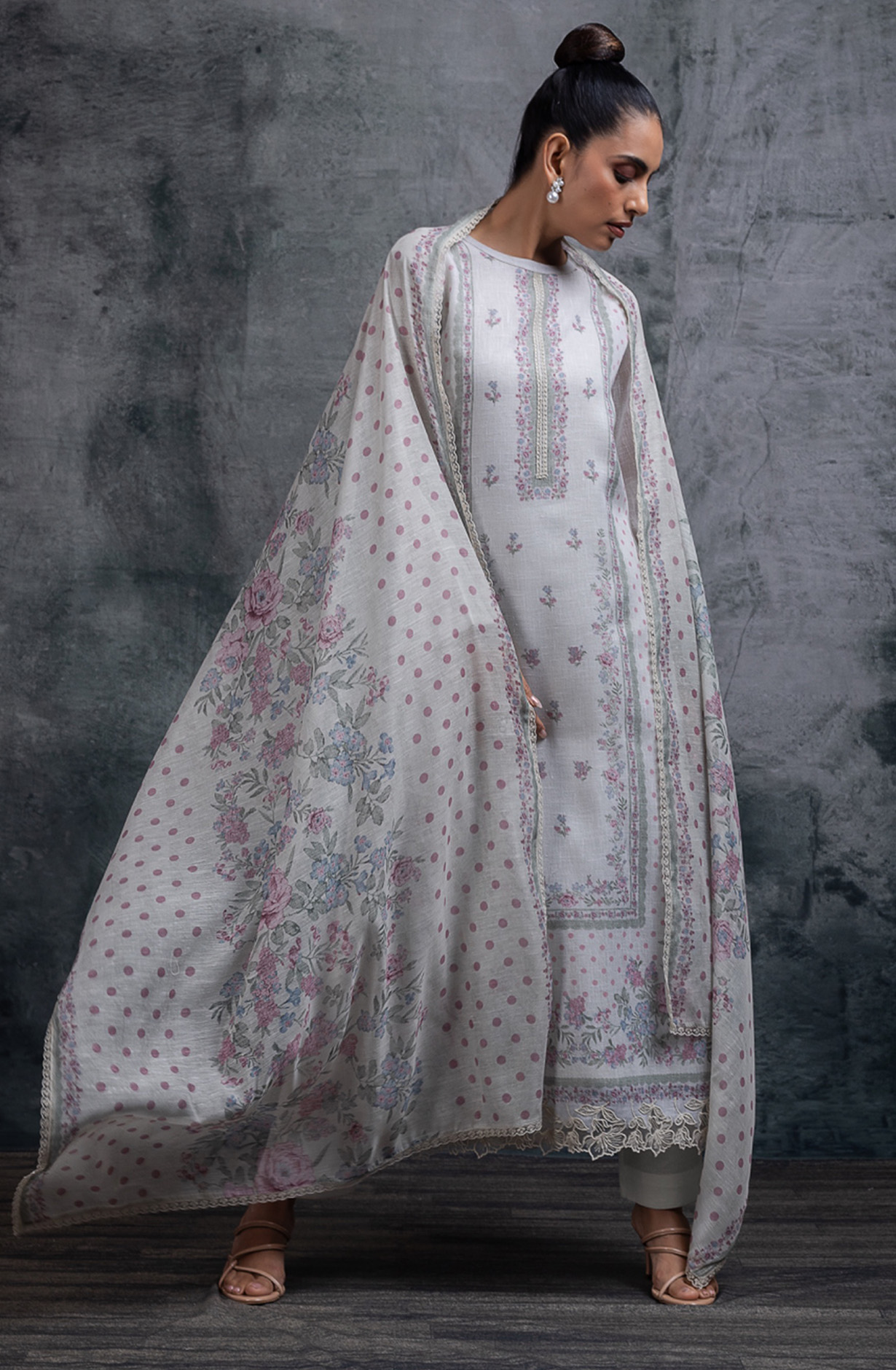 Green Linen Digital Printed Unstitched Suit Set with Dupatta - RUANSP115A