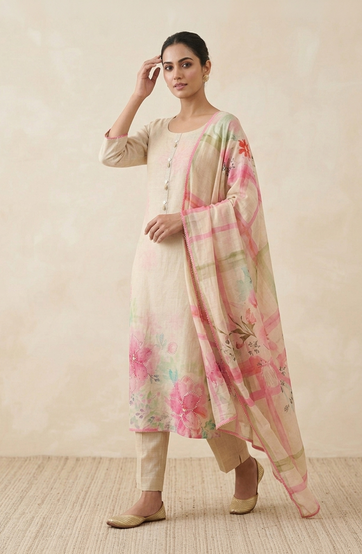 Off-White Mul Chanderi Unstitched Suit Set with Beautiful Dupatta - 984-RGTS10133
