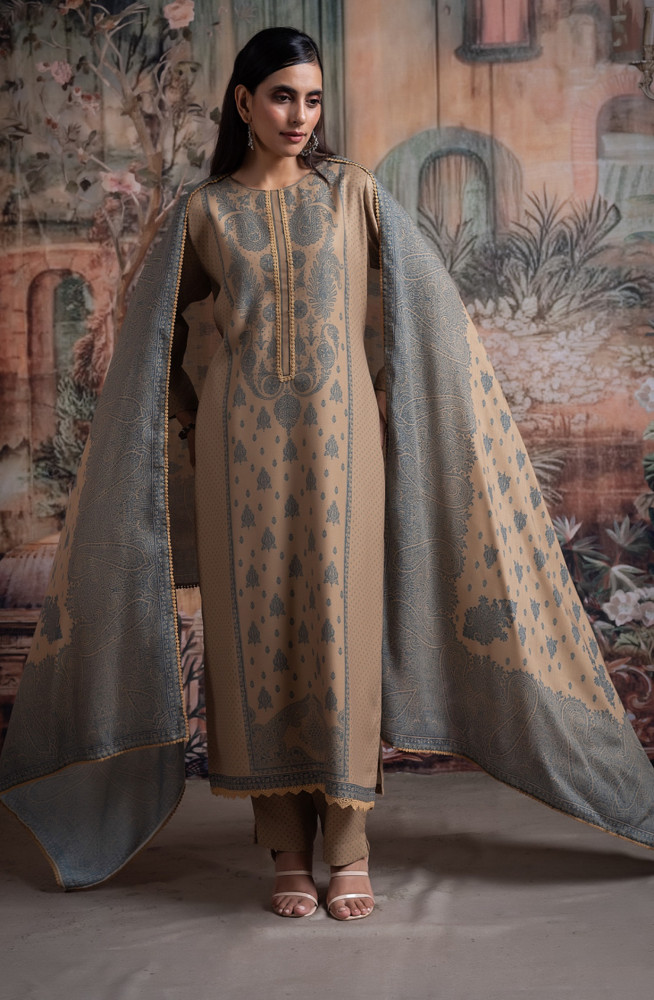 Image of Mustard Pashmina Suit set with Pashmina Dupatta- SHA2097C