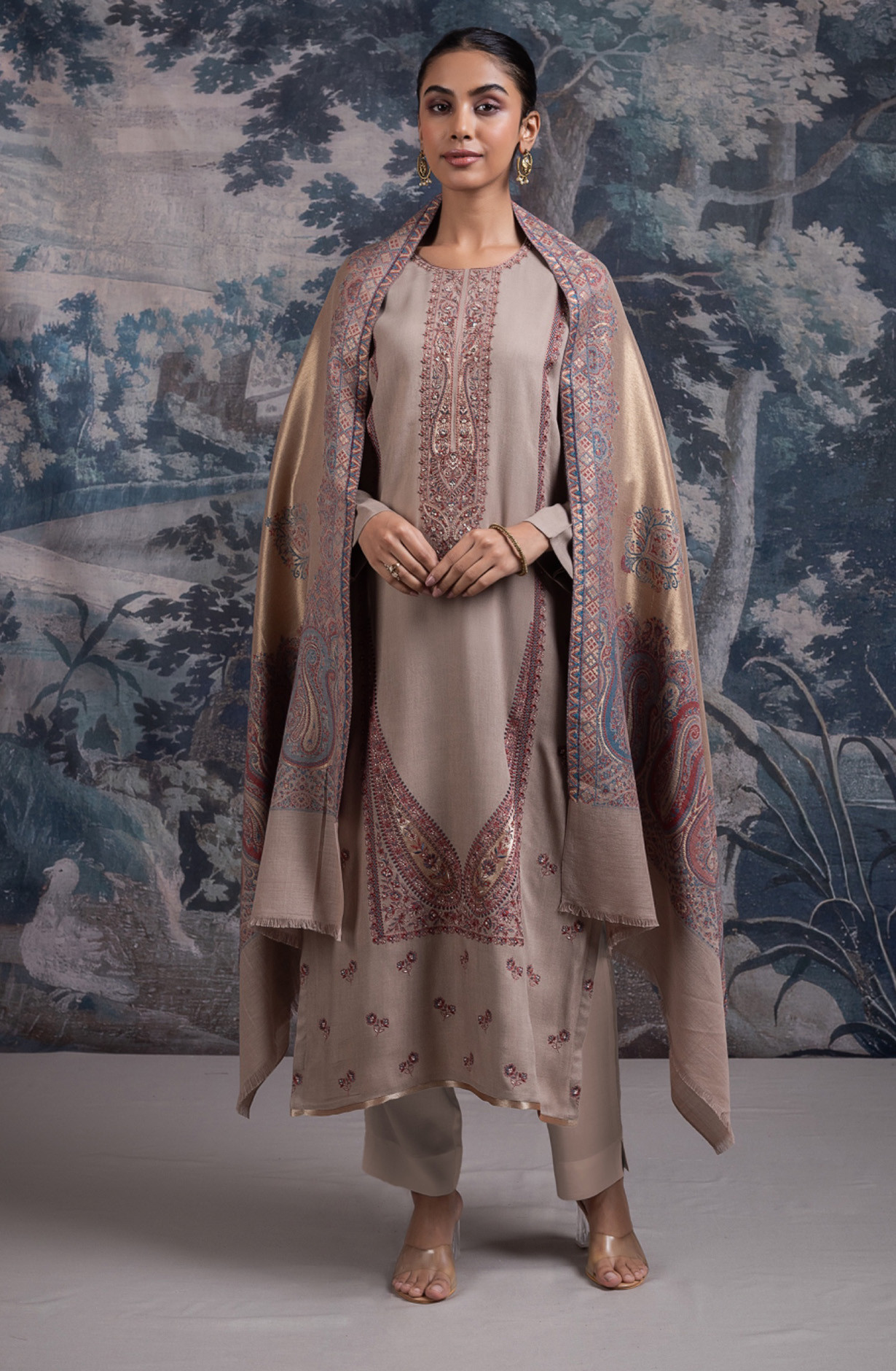 Brown Pure Pashmina Suit set with Dupatta- KASH2146A