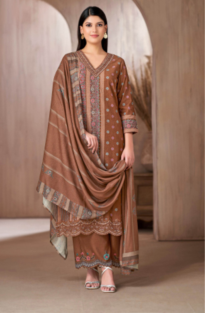 Image of Brown pure corduroy Suit set with Dupatta- ISH5024