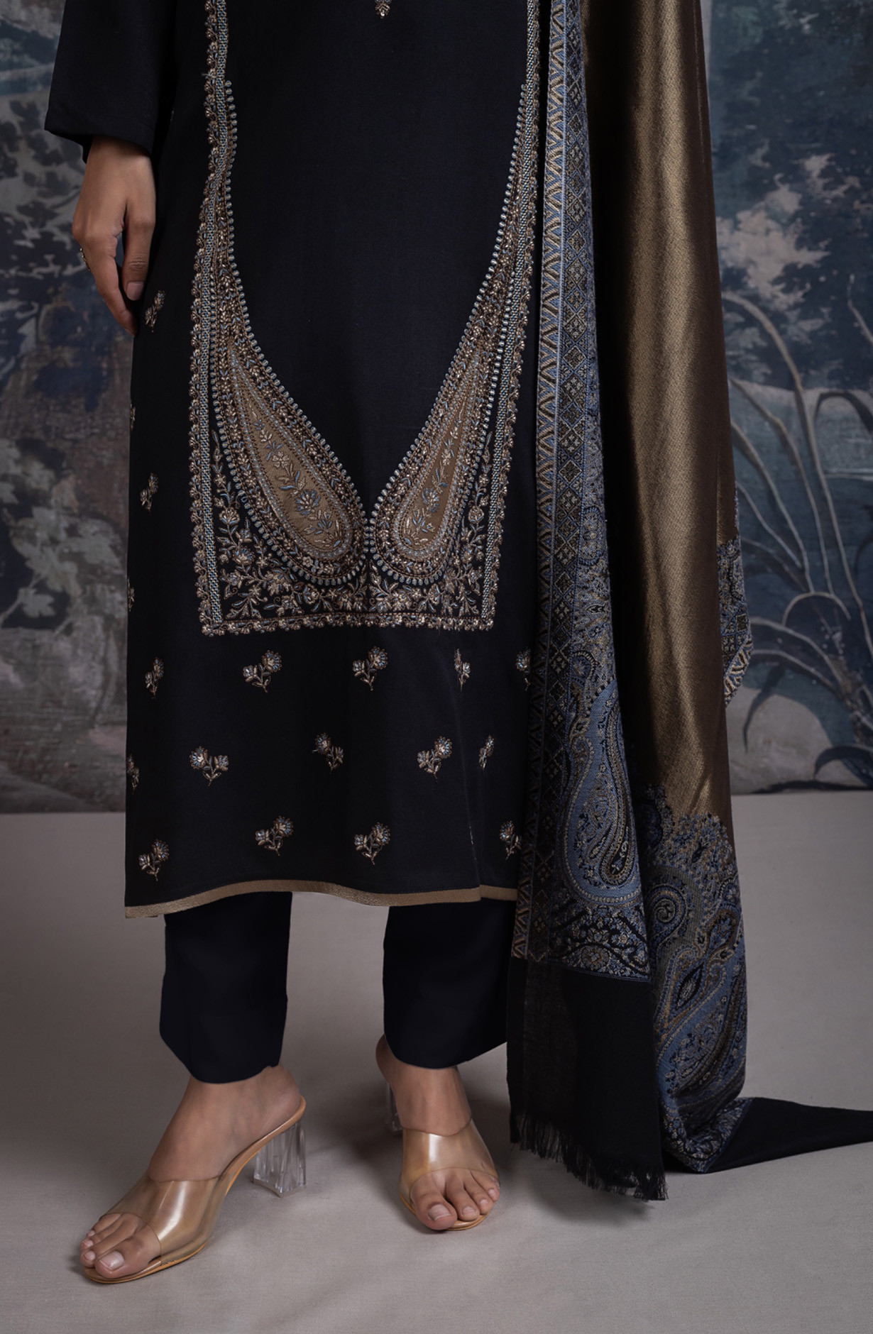 Black Pure Pashmina Suit set with Dupatta- KASH2146B