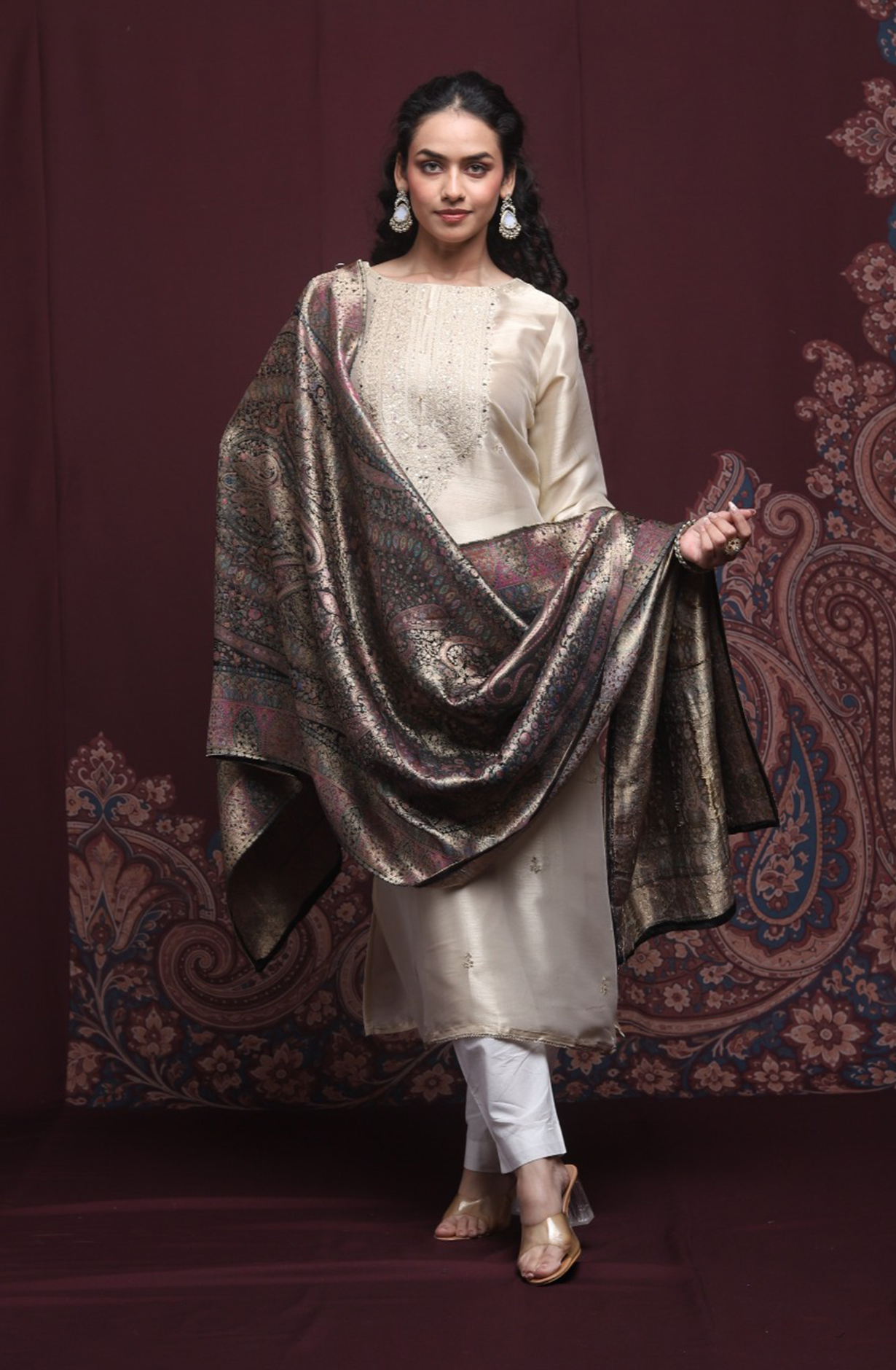 Beige Premium Silk Unstitched Suit Set with Beautiful Dupatta - 131-NAR2602