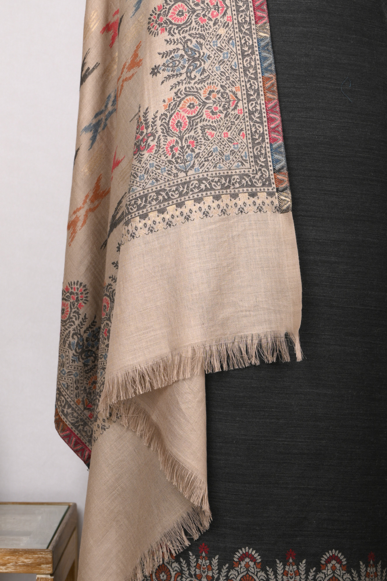 Black Pashmina Suit set with Pashmina Dupatta- PASH1415B