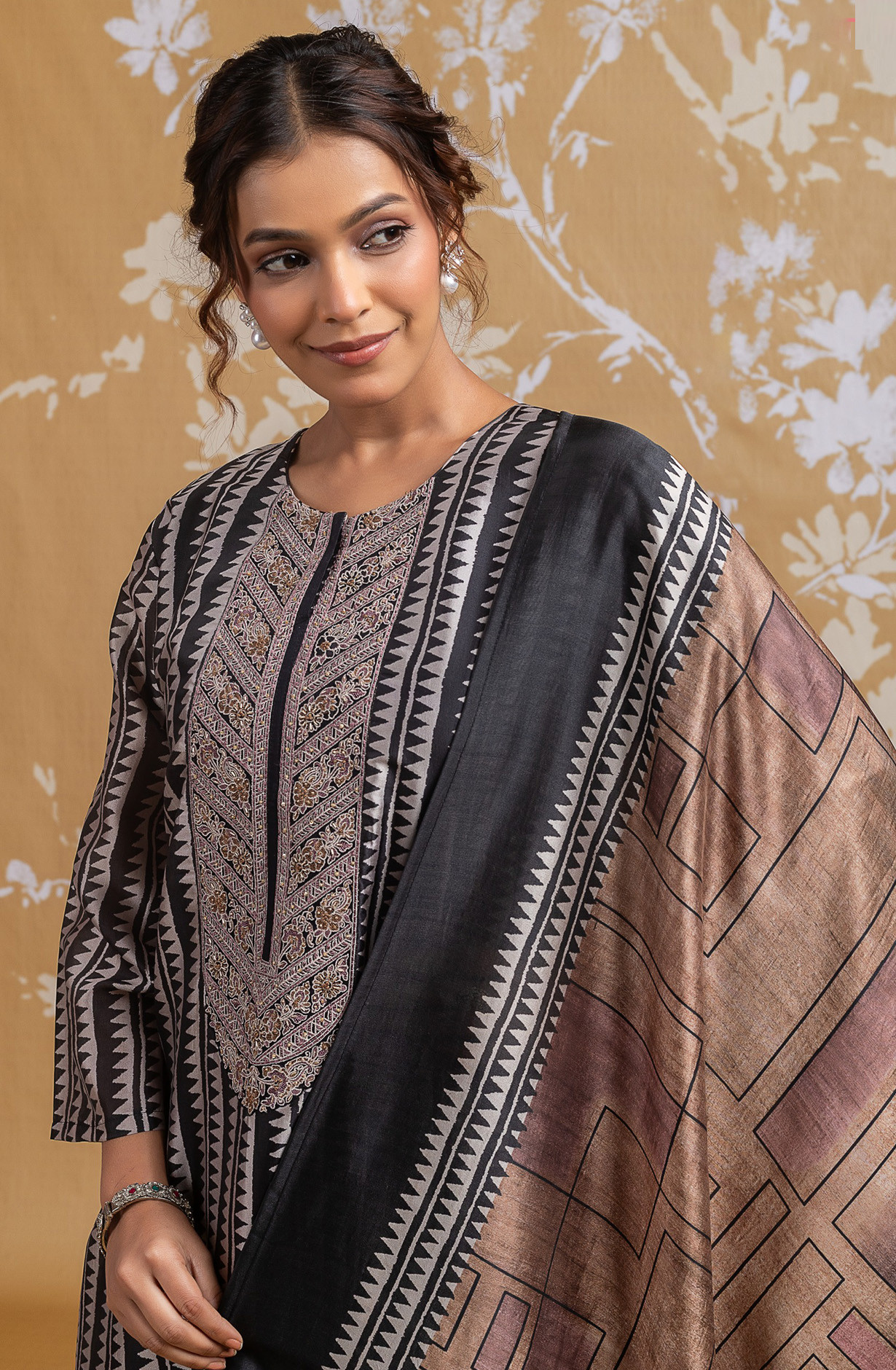 Brown Silk Embroidered Suit set with Dupatta - R157-SPR2588