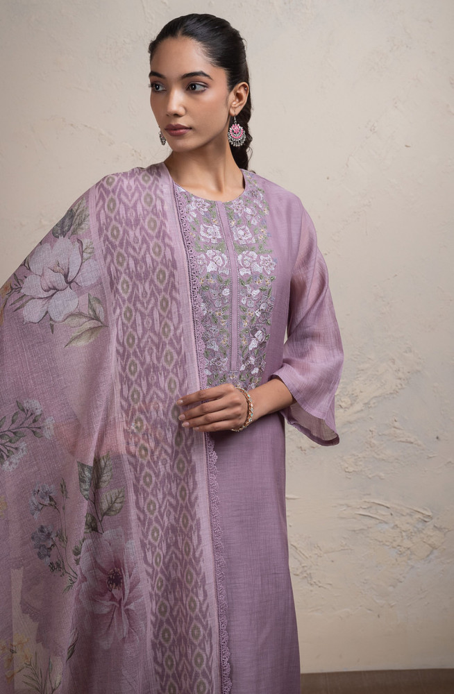 Image of Mauve Pure Mul chanderi beautiful Suit Set with Dupatta - R157-SPR2688B