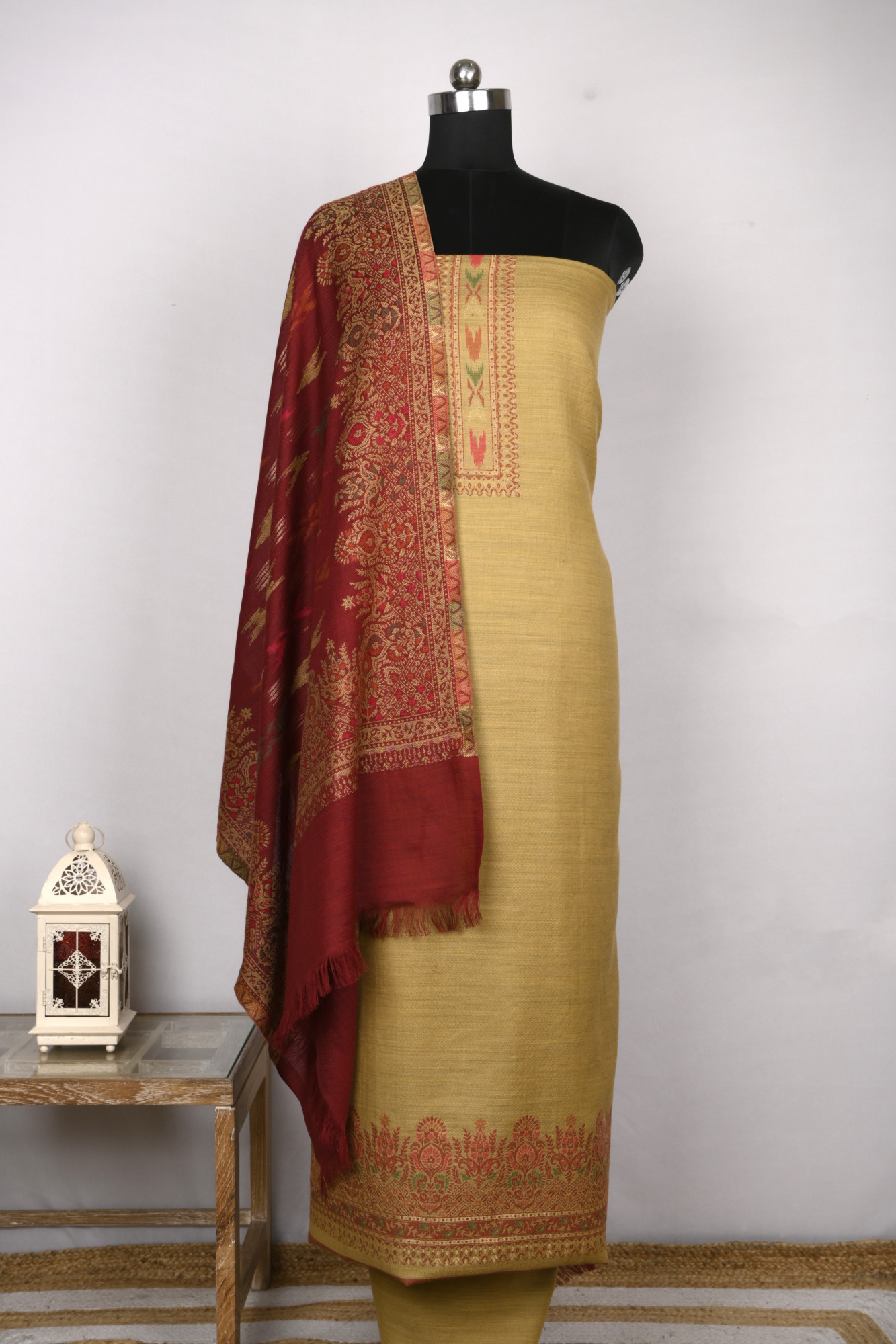 Mustard Pashmina Suit set with Pashmina Dupatta- PASH1415A