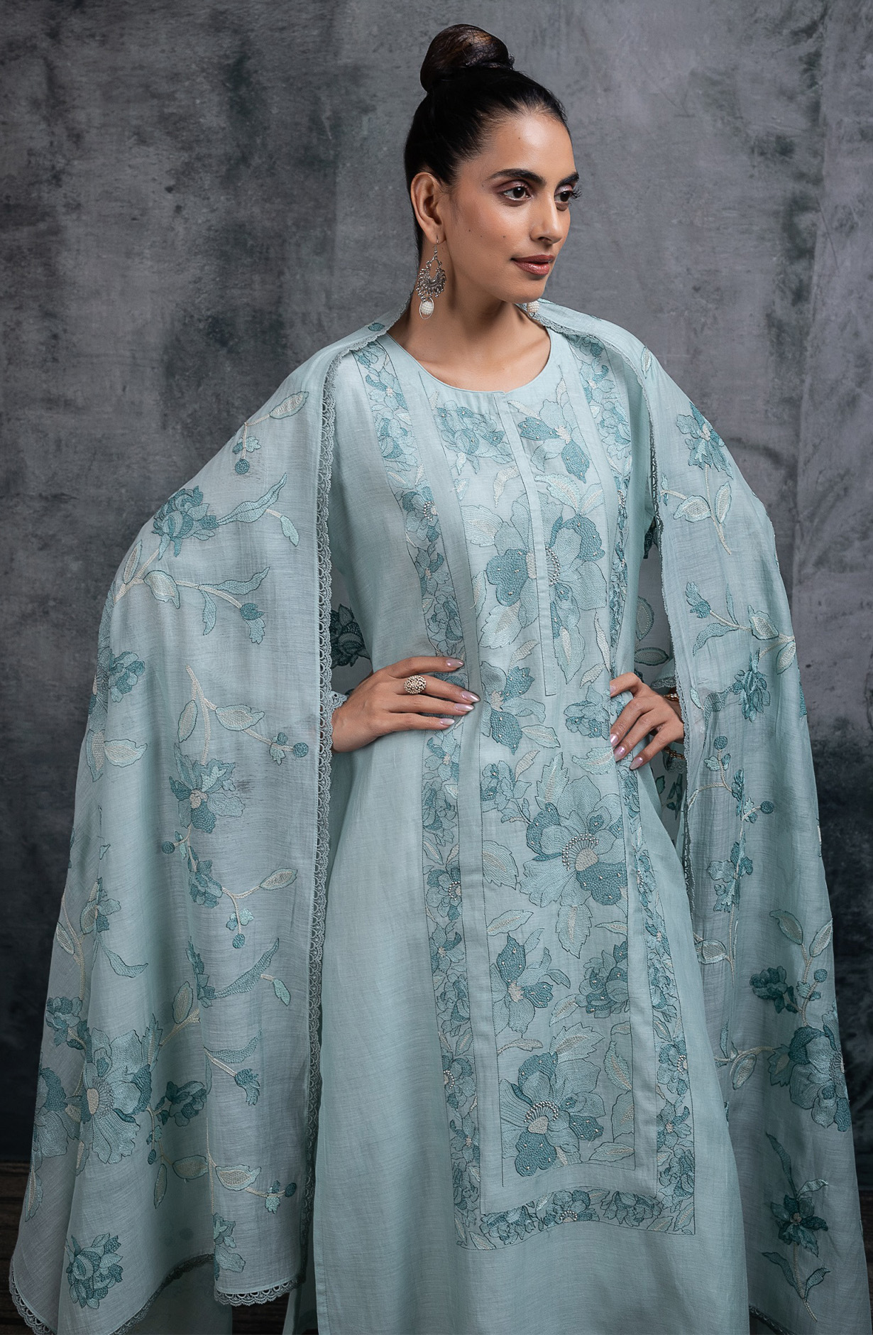 Green Pure mul chanderi embroidered Suit Set with Dupatta - R157-SPR2672